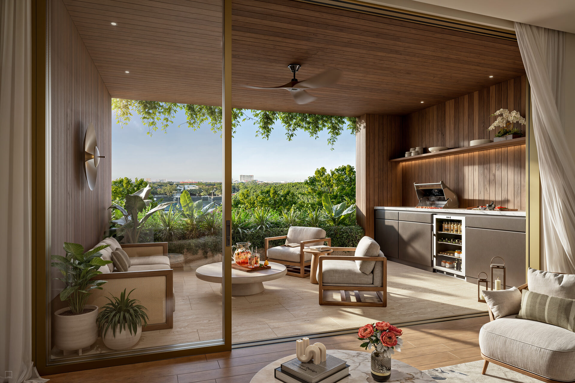 Terrace with summer kitchen overlooking the canopy