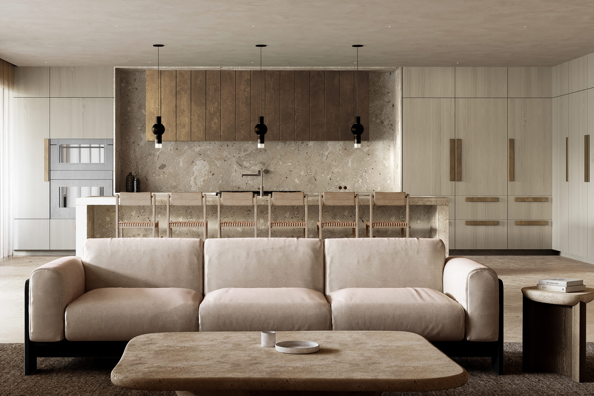 Light kitchen palette with Wolf and Sub-Zero appliances